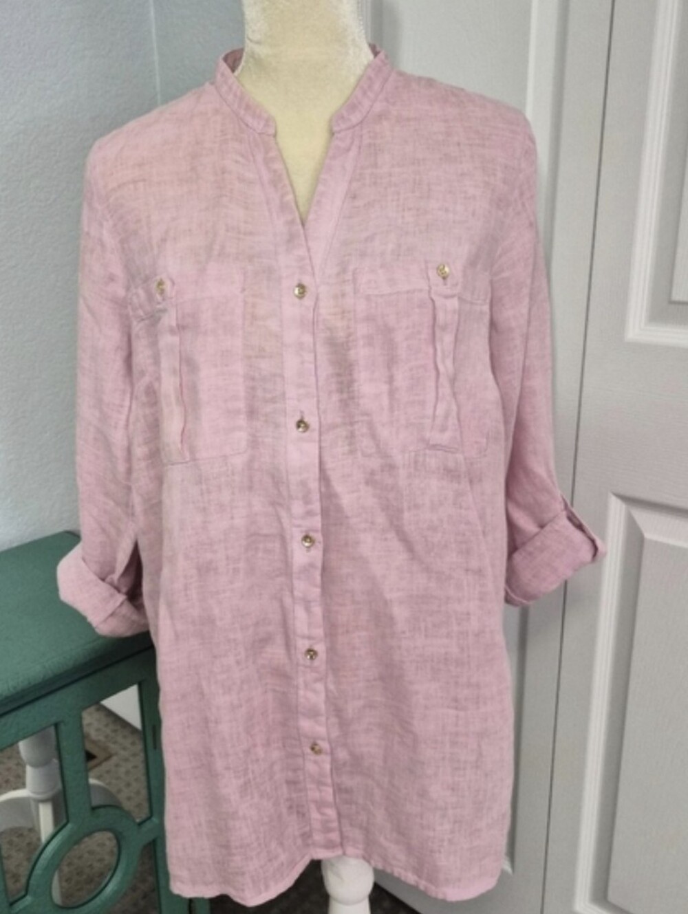 J.Jill Love Linen Pink Tunic Blouse Coastal Cottagecore Medium